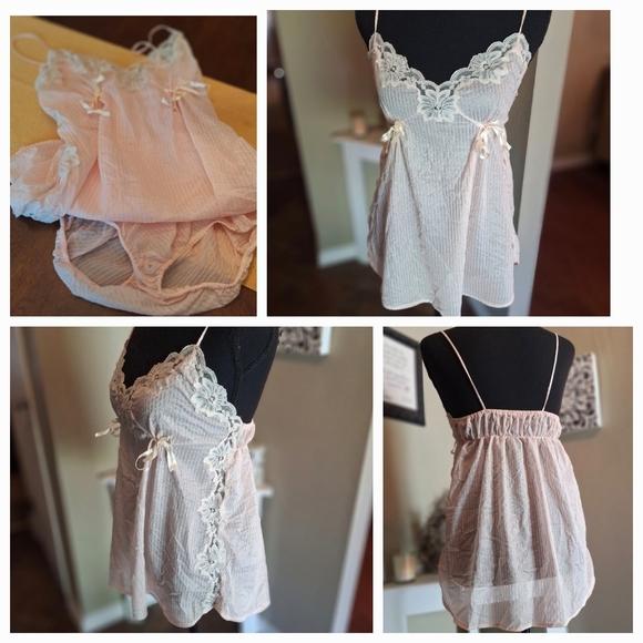Vintage Union Tag Peach Lingerie 2pc Set Pristine! Silky Sheer Sz Small - Picture 1 of 16